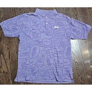 Rare old Stussy all-over print speech bubble polo shirt, size XL